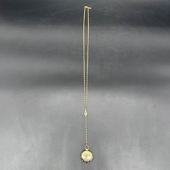 Vintage 1928 Signed Gold Tone Butterfly Locket Pendant Necklace Long Chain Retro - Picture 4 of 11